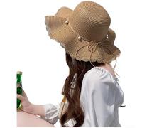 ZWEquipint Women's Wide Brim Straw Sun Hat With Bow, Breathable Papyrus Beach Hat For Summer Vacation Outdoor Travel Khaki(Khaki Color)