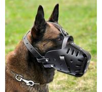 ZWESKUX German Shepherd Malinois Muzzle, Leather Mouth Guard for Biting, Chewing, Grooming, Adjustable, Breathable, for Medium and Large Dogs, Black, Neck Circumference - 35 x 50 cm