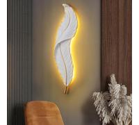 ZWESKUX LED Feather Light Wall Decor, Modern Feather Wall Art Sculpture with Lighting Strip, Luxury Feather Wall Light Art, Large Glowing Feather Decoration for Home Living Room Bedroom,M