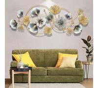 ZWESKUX Metal Wall Decor Metal Wall Art for Living Room, Handcrafted Gold Blue Leaves 3D Dimensional Metal Sculpture Home Wall Decor, 48 Inches