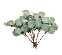 ZWFSDM 12 Pcs Eucalyptus Artificial Flowers, Plastic Eucalyptus Stem Leaves Branches, Decorative Faux Fake Green Bouquets Foliages Plants for Wedding, Garden, Home, Outdoor Indoor Decoration