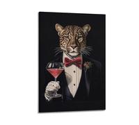 ZWFYMX Artsy Drinking Cheetahs in Suits Funny Animals Posters Poster Decorative Painting Canvas Wall Posters And Art Picture Print Modern Family Bedroom Decor Posters 12x18inch(30x45cm)