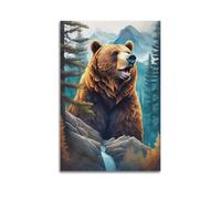 ZWFYMX Funny Animal An Angry Roaring Bear in The Mountains Poster Decorative Painting Canvas Wall Posters And Art Picture Print Modern Family Bedroom Decor Posters 20x30inch(50x75cm)