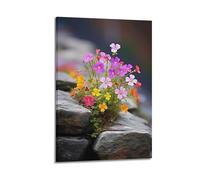 ZWFYMX Plant Poster Small Wild Flowers Growing in The Cracks of Rocks Poster Decorative Painting Canvas Wall Posters And Art Picture Print Modern Family Bedroom Decor Posters 08x12inch(20x30cm)