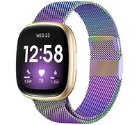 ZWGKKYGYH Compatible with Fitbit Sense Versa 4 Sense 2 and Versa 3 Bands for Women Men, Stainless Steel Mesh Metal Band Replacement for Versa 3/Sense/Versa 4/Sense 2 Smart Watch, Large Colorful