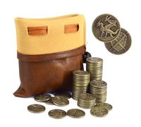 ZWGParty Vintage Tabletop Role-Playing Game Metal Coins and Storage Bag - Includes 40 Dragon-Themed Coins (Featuring Dragon and Sword/Shield Designs) Metal Tokens for TTRPG