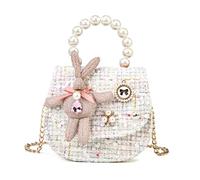 ZWI-player Girls Princess Bunny Purses Cute Crown Crossbody Bag Handbag with Pearl Handle for girls, Rabbit-bag-white, S