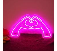 ZWI-player Heart Hands Neon Sign Love Finger Neon Light,Pink Room Decor Light with Dimmer and USB, LED Wall Art for Music Lover Bedroom Game Room Bar Party Wedding Birthday Christmas Decor