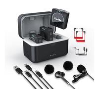 Zwide Professional Wireless Lavalier Microphone System M1(Black)+C1 (2TX+1RX+Charging Case), with 2.4GHz Real Time Monitoring, Compact 1 Receiver & Dual Transmitter with Noise Cancellation