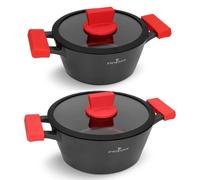 ZWIEGER OBSIDIAN SET OF TWO STEWPOTS WITH GLASS LIDS, 20/24 CM, ALUMINIUM POTS