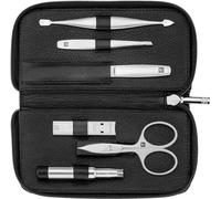 ZWILLING 6 Piece Premium Black Cowhide Leather Zip Manicure Set with Compact Nail Clippers
