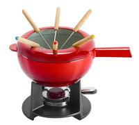 Zwilling 40201-001 Fondue Set - Cherry Enamel Cast Iron Pan, Swiss Fondue Set for Melted Cheese, Includes 6 Wooden Forks, Chocolate Melting Pot, Splash Protector, Suitable for All Hobs, Food Warmer