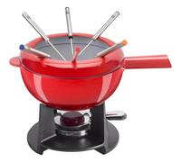 Zwilling Cherry Fondue Set Enamel Cast Iron Includes Steel Forks Dipping Platter