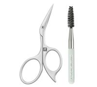 ZWILLING Eyebrow Scissors (with angled scissors design and ultra thin blades with eyebrow brush), Premium, Silver