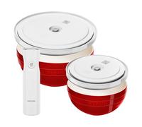 ZWILLING Fresh & Save BOWLS Bowl Set with Vacuum Pump and Vacuum Lids, 18 cm/ 24 cm/ 5-pcs., Cherry/ White, Ceramic