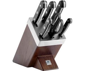 ZWILLING Gourmet Self-Sharpening Knife Block Set with Knives, 7-Piece, Special Stainless Steel, Brown, Made in Germany