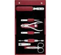 ZWILLING Manicure and Pedicure Set, Classic INOX, Travel Case Set, Nail Care, Leather, 7 Pieces, Red