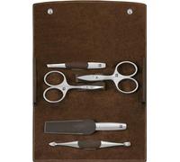 ZWILLING Manicure and Pedicure Set, Travel Case Set for Hands and Feet, Nail Care, Genuine Leather, 5 Pieces, Premium, Brown