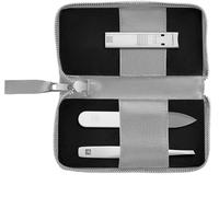 ZWILLING Manicure Pedicure Set 3-Piece Compact Nail Clippers Vegan Apple Leather Case Grey