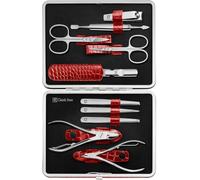 ZWILLING Manicure Set (10 piece, complete set for fingernails and toenails, genuine leather case with metal frame), Polished Stainless Steel, Crocodile Edition, Red