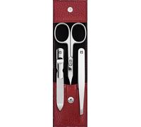 ZWILLING Manicure Set (3 Pieces, Pedicure Set for Nail Care and Cuticle Care, Leather, with Nail Scissors), Polished Stainless Steel, Red