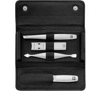 ZWILLING Manicure Set, Pedicure Kit Made of Cowhide Leather, 4 Pieces with Nail Clippers, Premium, Black