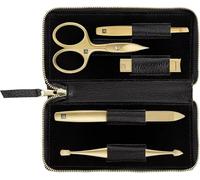 ZWILLING Manicure Set (5 Pieces, Black Genuine Leather Case, Care for Hands and Feet, Travel Set, with Nail Scissors and Nail Clippers), Premium, Gold Edition