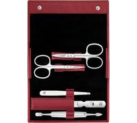 Zwilling Manicure Set (5 Pieces, Nail Care and Pedicure with Genuine Leather Case with Nail Scissors and Cuticle Scissors), Polished Stainless Steel, Red