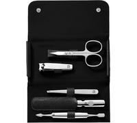 ZWILLING Travel Size Manicure Set 5 Pieces with Nail Clippers in 100% Leather Case Black