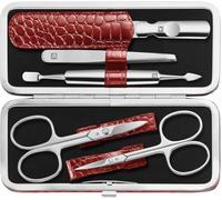 ZWILLING Manicure Set (5 Pieces, for Care of Fingernails and Toenails, Real Leather Case with Metal Frame), Polished Stainless Steel, Crocodile Edition, Red