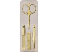 ZWILLING Manicure Set of 4 in Compact Genuine Leather Case, Gold-Plated Instruments, Ideal for Travel, Matte Stainless Steel, Beige, Premium