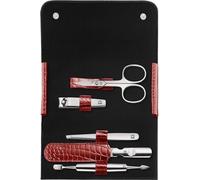 ZWILLING Manicure Set Pedicure Kit with Stainless Steel Cowhide Leather Crocodile Edition 5 Pieces Red