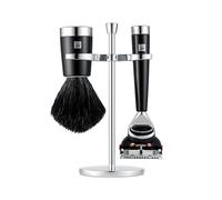ZWILLING Razor Set with Razor (3 piece set with shaving brush and holder, suitable for Gilette Fusion blades, gift set), Black