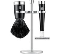 ZWILLING Razor Set with Safety Razor (3 piece with shaving brush and holder, suitable for all razor blades, gift set), Black