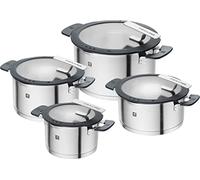 ZWILLING Simplify Cookware Set 4-Piece, Integrated Strainer, Induction | Pouring Function, Stay-Cool Handles, Stainless Steel, Grey