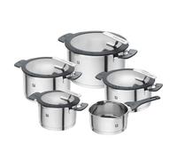ZWILLING Simplify Cookware Set 5-Piece, Integrated Strainer, Induction | Pouring Function, Stay-Cool Handles, Stainless Steel, Grey