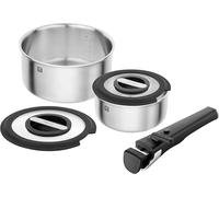 ZWILLING Unlock 5-Piece Saucepan Set (20 + 16 cm, Handle, 2 Glass Lids), Stackable, Removable Handle, 18/10 Stainless Steel, Suitable for All Hobs Including Induction