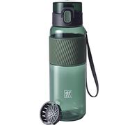 ZWILLING Water Bottle 680 ml, Leakproof, Fruit Infuser, Dark Green | Shatterproof Tritan, Safety Lock, Wrist Strap