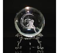 ZWIN 60mm Moon & Fairy Crystal Ball Paperweight 3D Laser Engraved Glass Ball with Stand and Gift Box, 2.36 inch Decorative Glass Sphere Glass Ball Ornament Sphere Table Desktop Decor Crafts