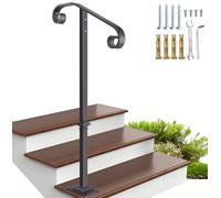 Zwinz Handrail Railing, Single Post Handrail, Sturdy Outdoor Handrails with Base, Wrought Iron Stair Handrail Fits 1 or 2 Steps, Grab Rail for Steps Porch, Gray