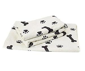 Zwipes 781 Microfiber Pet Towels, 2-Pack Soft Terry Cleaning Cloths, White with Black Bone/Paw Print, Extra Large (30" x 36"), Set of 2