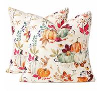 ZWJD Autumn Cushion Covers 45x45 Watercolour Pumpkin Fall Leaves Scatter Cushion Cover, Thanksgiving Harvest Cushions Decorative Throw Pillowcases for Farmhouse Sofa Living Room