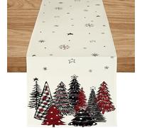 ZWJD Christmas Table Runner 40x240 cm Black- Red Modern Christmas Decorations With Christmas Trees and Snowflakes Xmas Table Runner, for Holidays, Dining Room Living kitchen Table Decorations