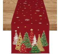 ZWJD Christmas Table Runner 40x240 cm Red Modern Christmas Decorations With Christmas Trees and Snowflakes Xmas Table Runner, for Holidays, Dining Room Living kitchen Table Decorations