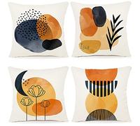 ZWJD Cushion Covers 40 x 40 cm, Set of 4 Outdoor Decorative Linen Cushion Covers with Geometric Pattern for Sofa & Living Room, A081-16