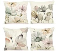 ZWJD Decorative Linen Cushion Cover 40x40 Set of 4 Floral Watercolor Painting Cushion Covers for Sofa Bedroom Sofa Outdoor Cushion 40x40 A202-16