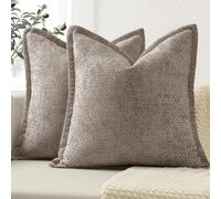 ZWJD Soft Chenille Cushion Covers 40x40 2 Pack, Decorative Cushions with Pressed Edge Design, Khaki Luxury Home Decor Pillow Covers for Sofa, Couch, Bed, Living Room & Bedroom Modern Home Décor