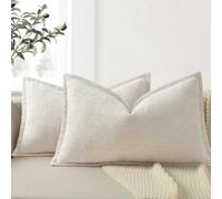 ZWJD Soft Chenille Cushion Covers 40x60 2 Pack, Decorative Cushions with Pressed Edge Design, Beige Luxury Home Decor Pillow Covers for Sofa, Couch, Bed, Living Room & Bedroom Modern Home Décor