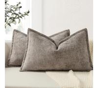ZWJD Soft Chenille Cushion Covers 40x60 2 Pack, Decorative Cushions with Pressed Edge Design, Khaki Luxury Home Decor Pillow Covers for Sofa, Couch, Bed, Living Room & Bedroom Modern Home Décor