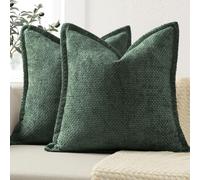 ZWJD Soft Chenille Cushion Covers 45x45 2 Pack, Decorative Cushions with Pressed Edge Design, Dark Gree Luxury Home Decor Pillow Covers for Sofa, Couch, Living Room & Bedroom Modern Home Décor